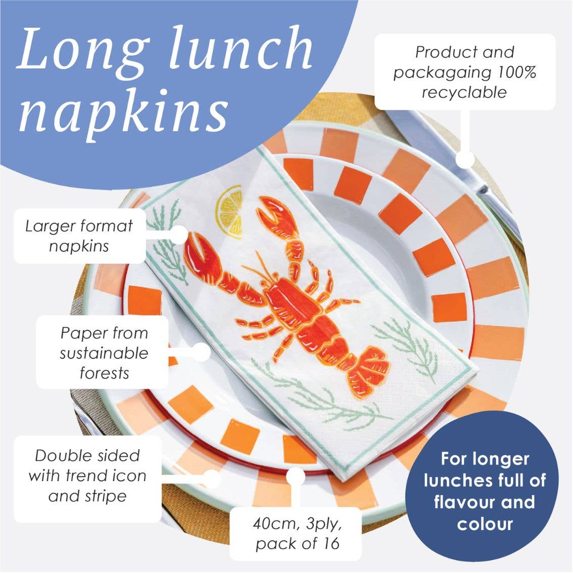 Baksiden av servietten med maritim stripe