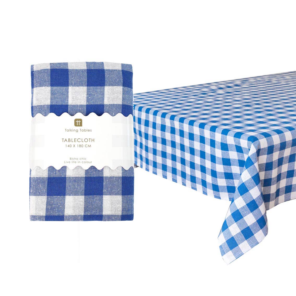 Duk i blå gingham til sommerfest og bursdagsbord