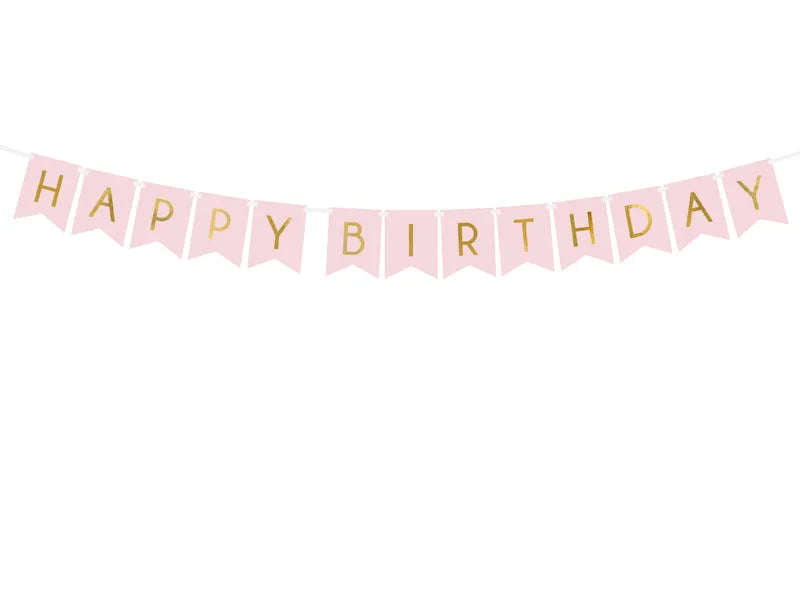Banner Happy Birthday - Lys rosa