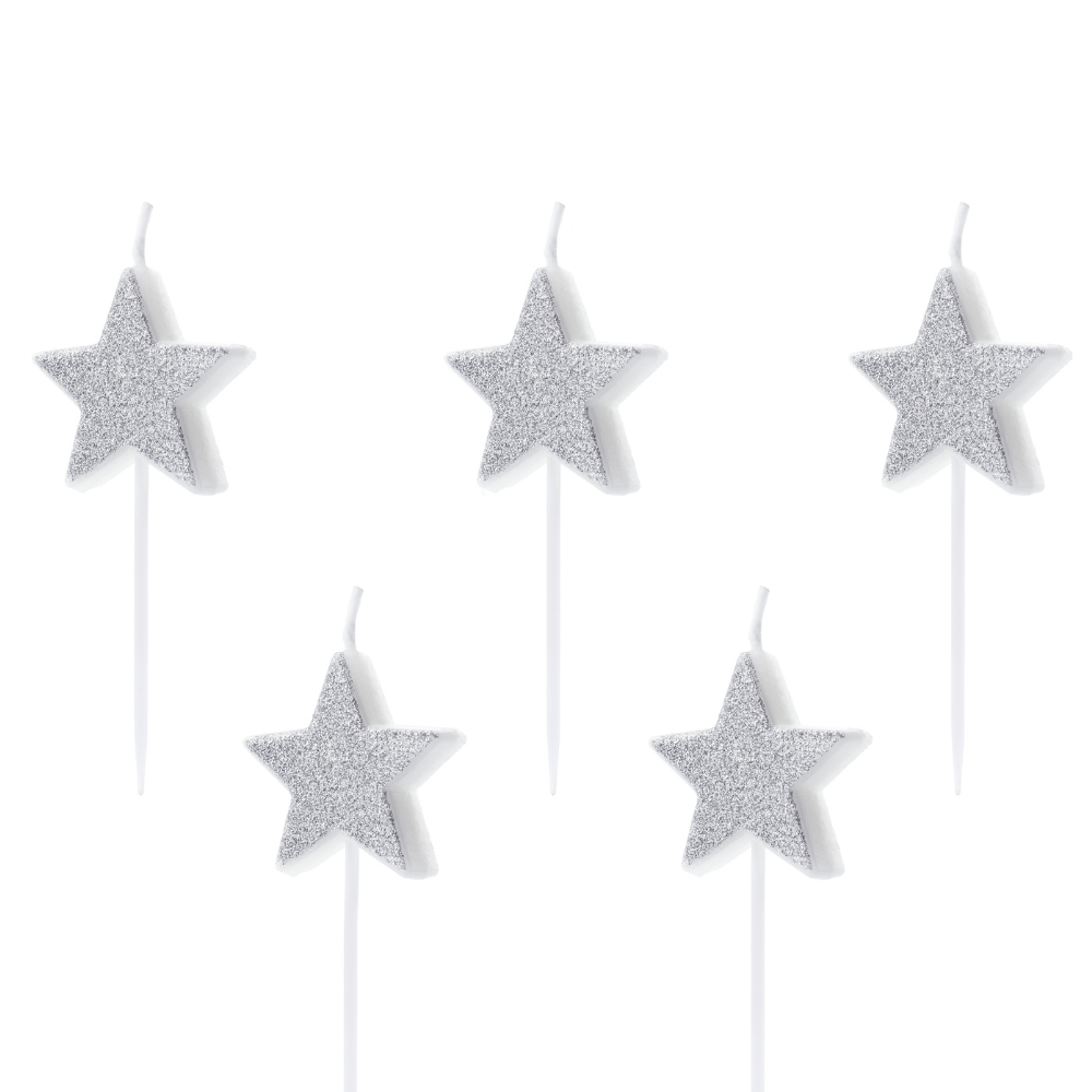 Kakelys Sølvstjerner 5 stk.