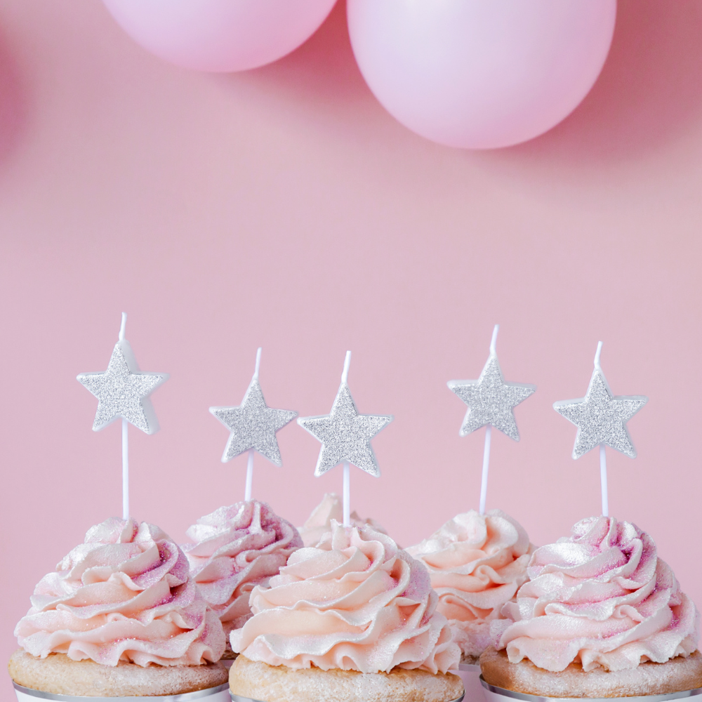 Kakelys Sølvstjerner 5 stk.