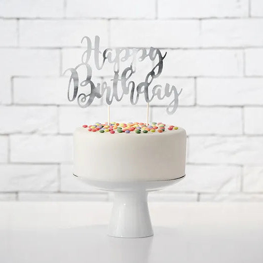 Kakepynt Happy Birthday 22,5 cm - Sølv
