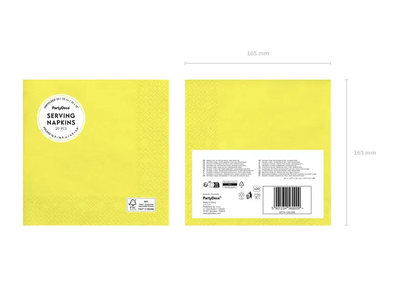 Papirservietter Gul 33x33 cm - 20 stk