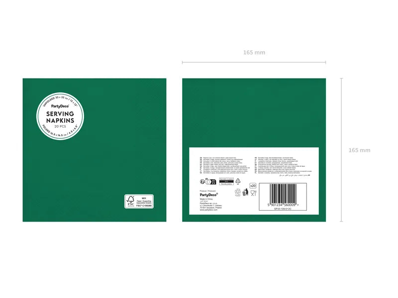 Papirservietter Mørkegrønne 33x33 cm - 20 stk