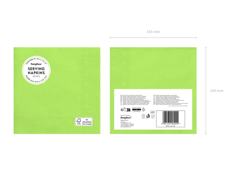 Papirservietter Lysegrønne 33x33 cm - 20 stk