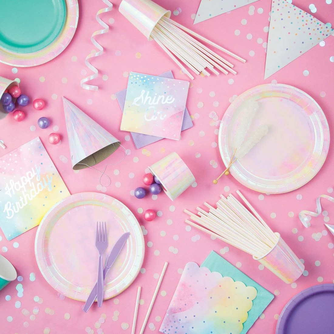 Rosa Holografisk Tallerken 8 stk.