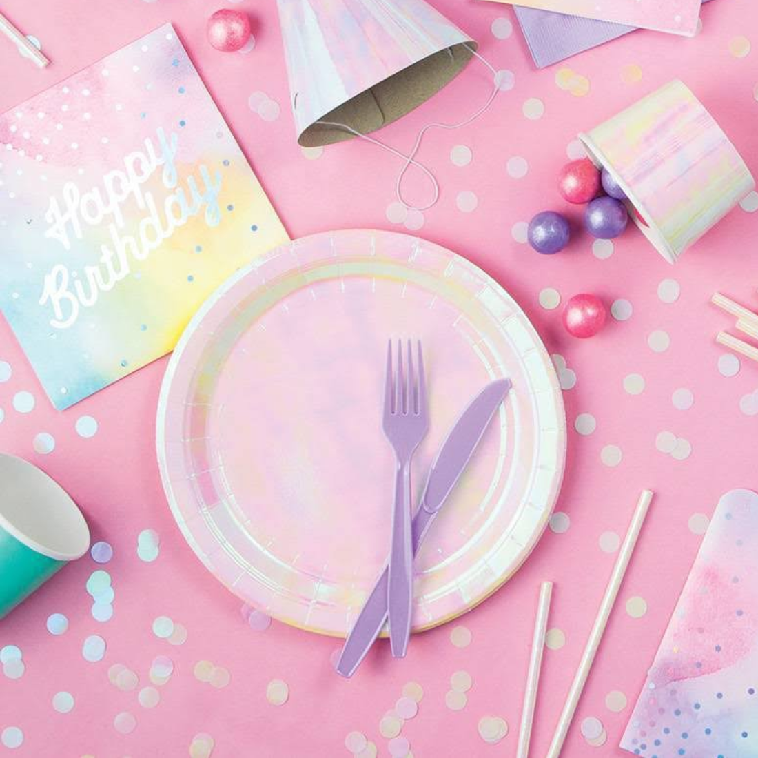 Rosa Holografisk Tallerken 8 stk.