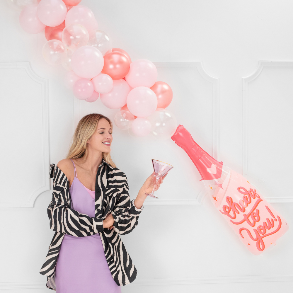 Rosa og Gjennomsiktig Champagneflaske Ballong