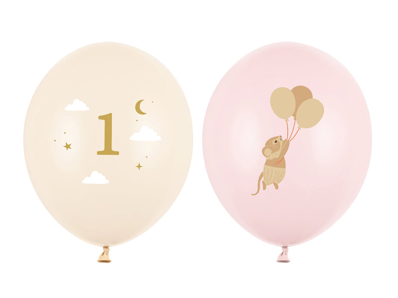 Mus med Nummer 1 Ballonger Rosa 30 cm - 50 stk