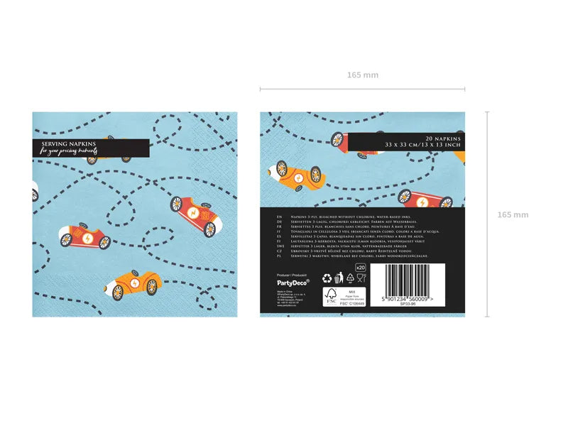 Servietter Biler 33x33cm - 12 stk