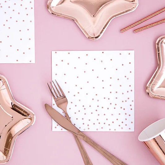 Servietter Hvite med Rosegull prikker 33x33 cm - 20 stk