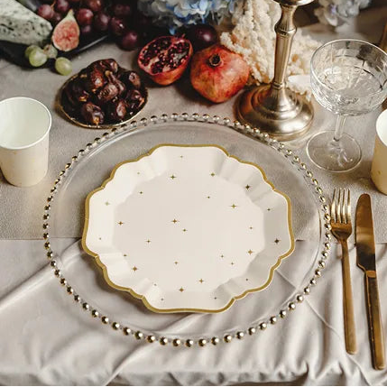 Tallerken Rosa med Gull Stjerner 21 cm - 6 stk