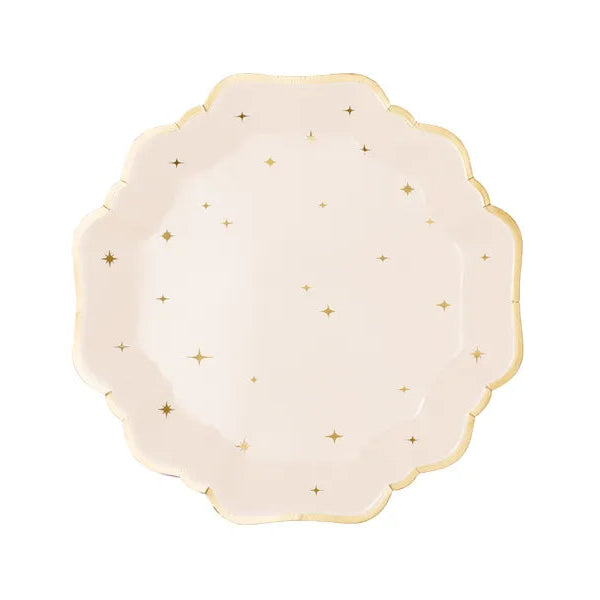 Tallerken Rosa med Gull Stjerner 21 cm - 6 stk