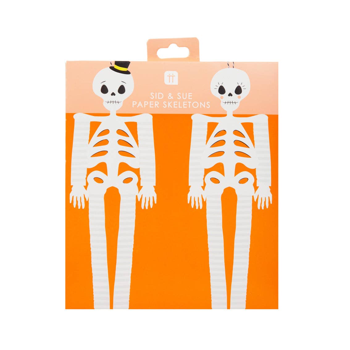 Hengende skjelettdekorasjon i papir 2 stk. til halloweenfest
