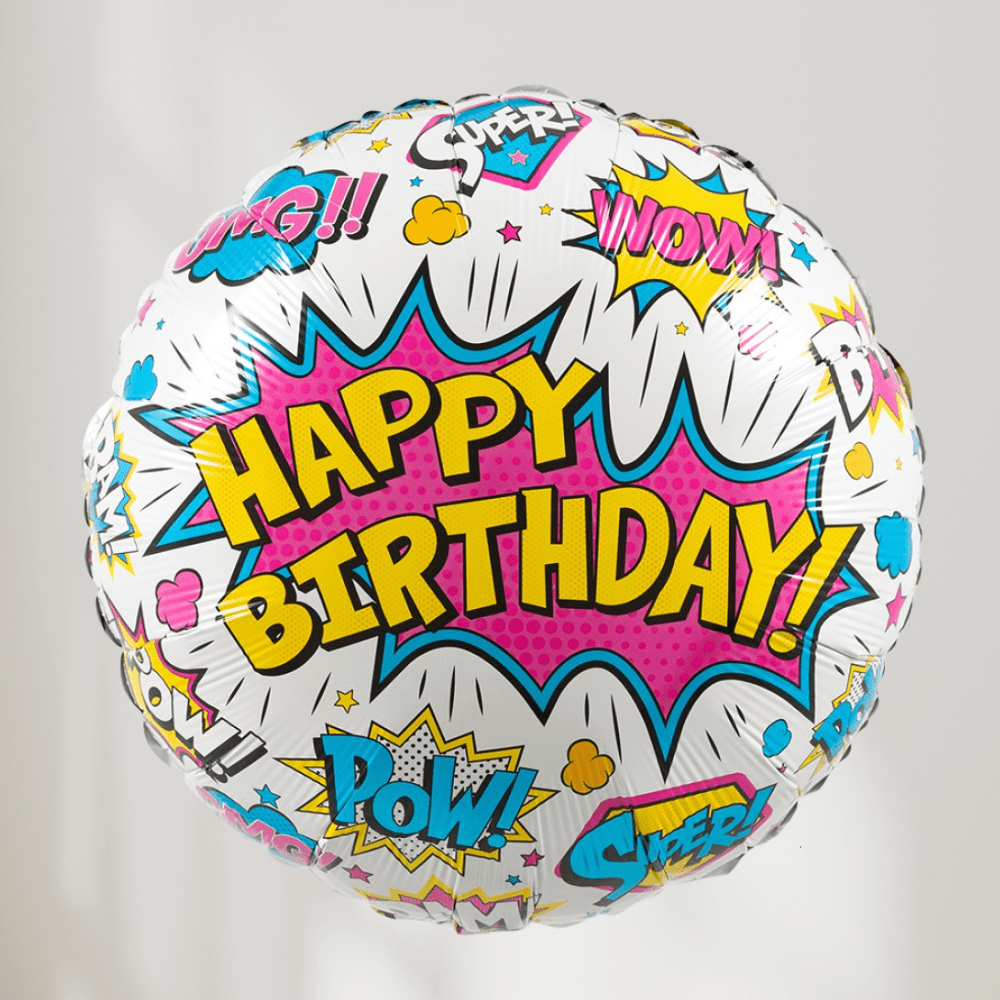Happy Birthday Retro Super Hero Ballong - folieballong fra Qualatex