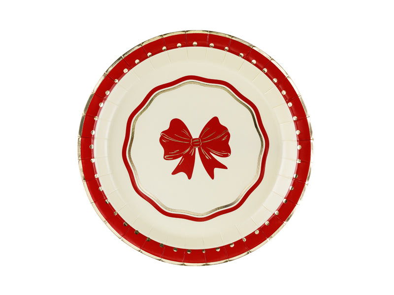 Papptallerkener Sløyfe Rød og Beige 18 cm - 6 stk