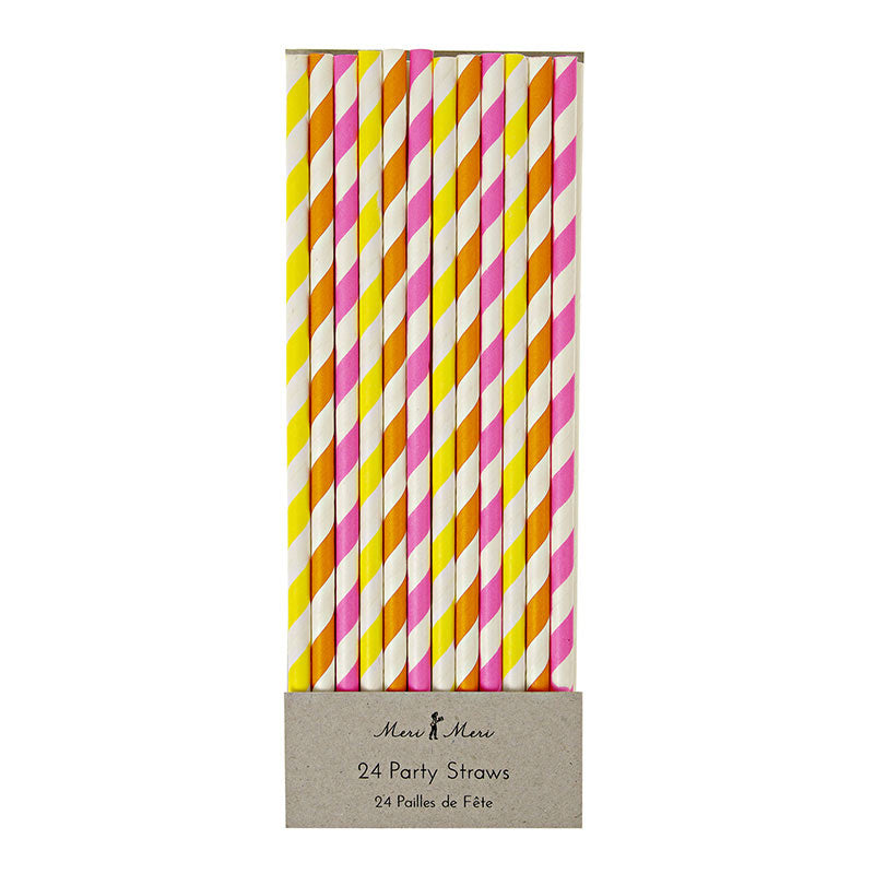 Sugerør Party Gul/Rosa Striper 24 stk.