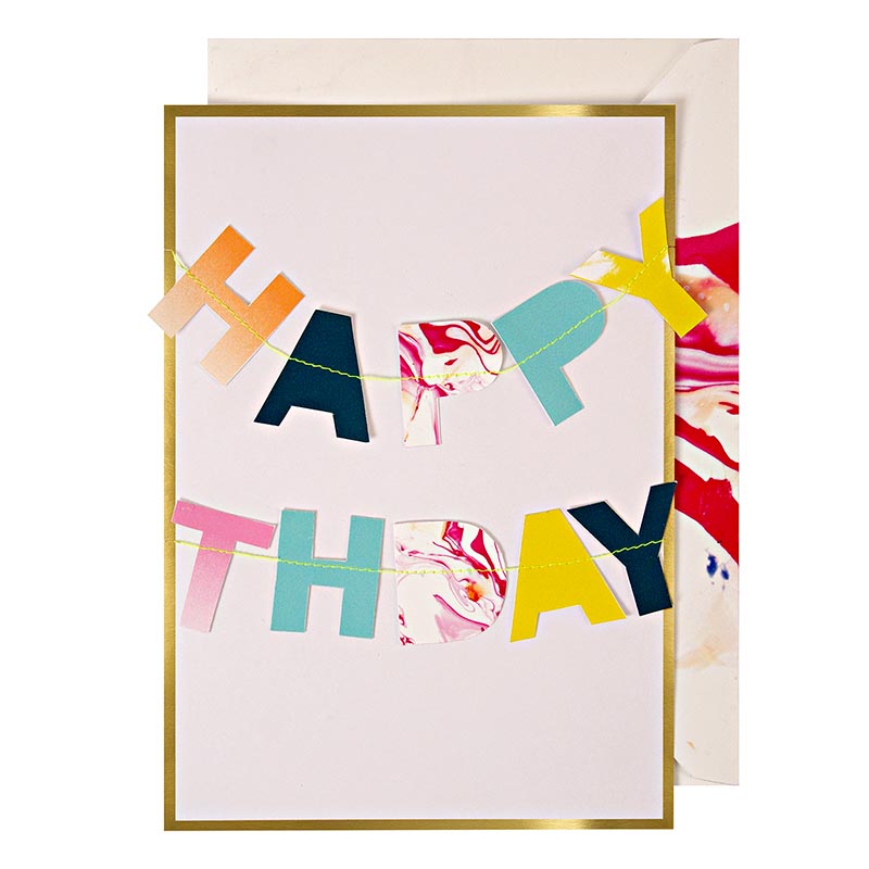 Bursdagskort Happy Birthday m. Girlander