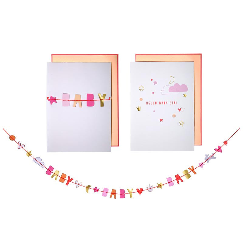 Gratulasjonskort Baby Girl m. Girlander