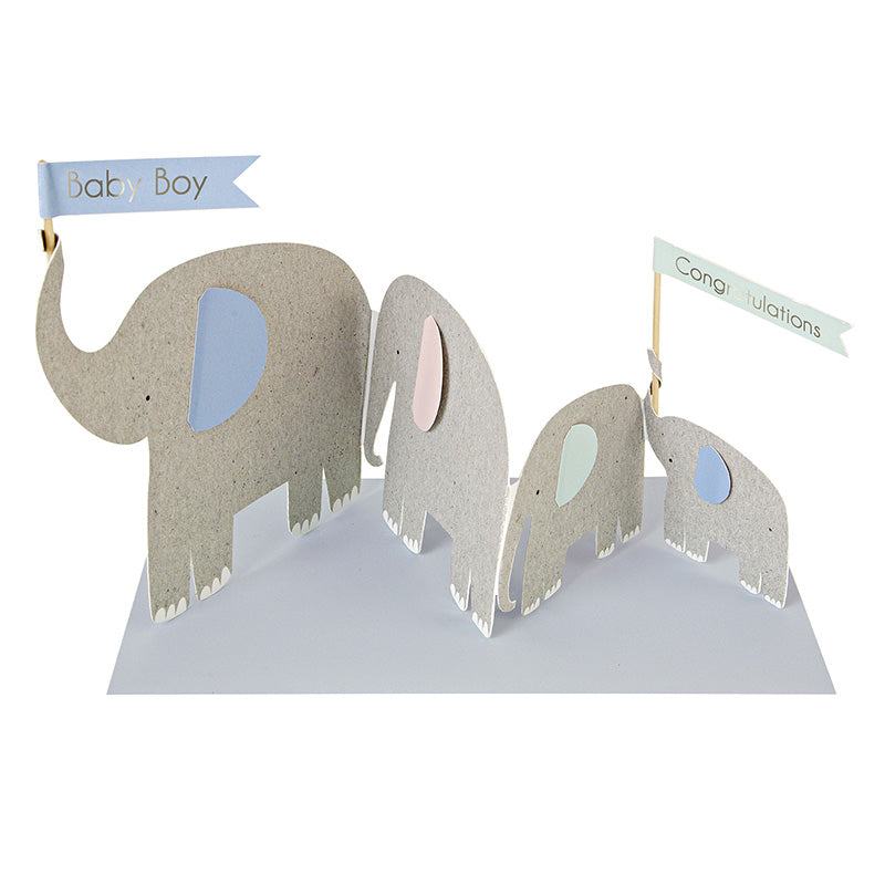 Gratulasjonskort Baby Boy Elefant Trekkspill