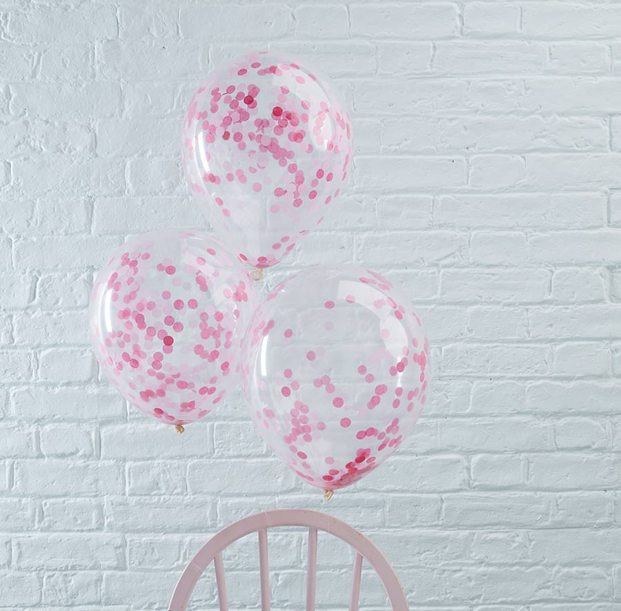Ballonger med Konfetti Rosa 5 stk.