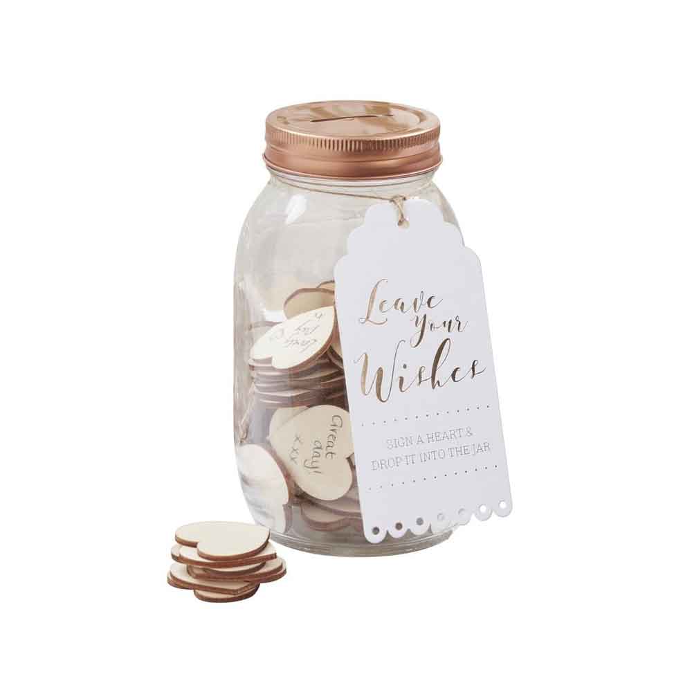 Glass Ønskekrukke m. Rosegull Lokk