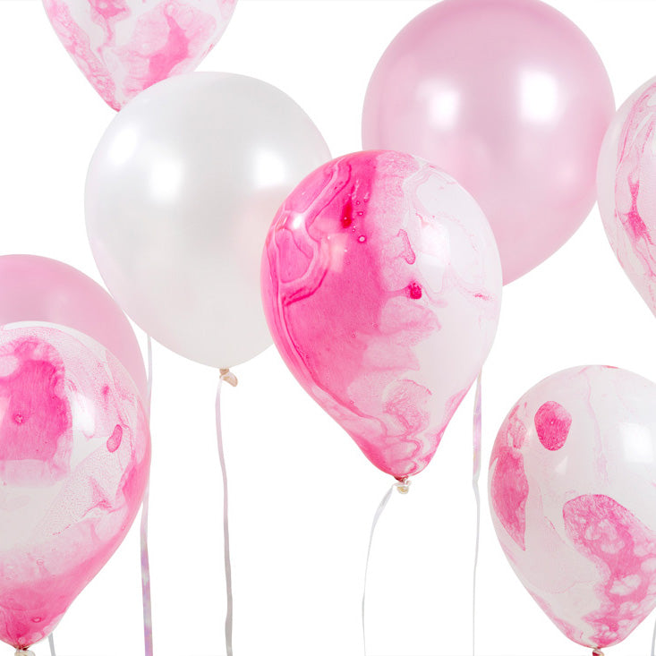 Ballonger Rosa Marmor 12 stk.