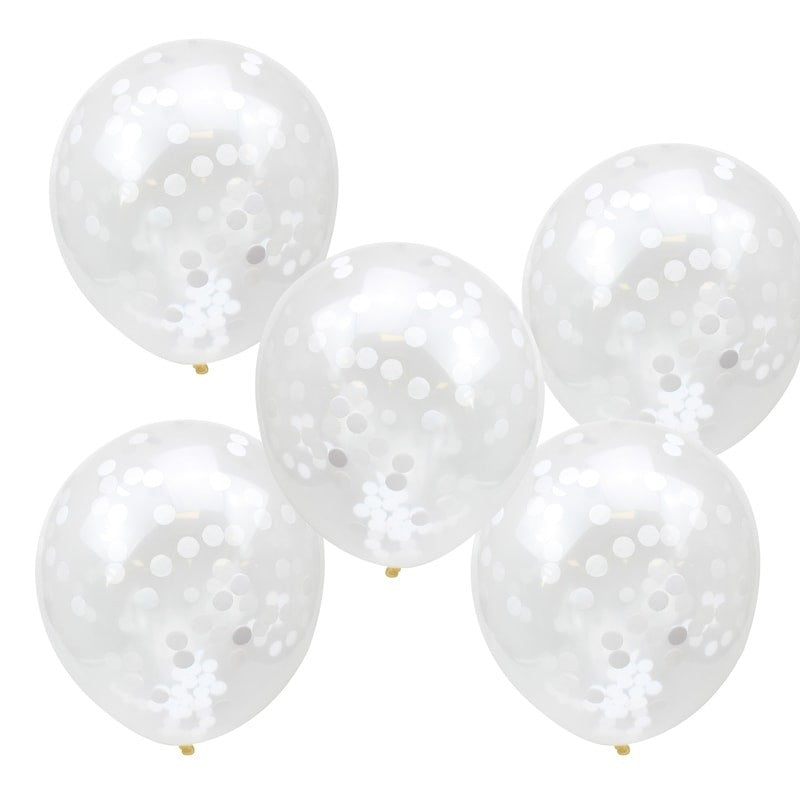 Konfettiballonger Hvit  5 stk.