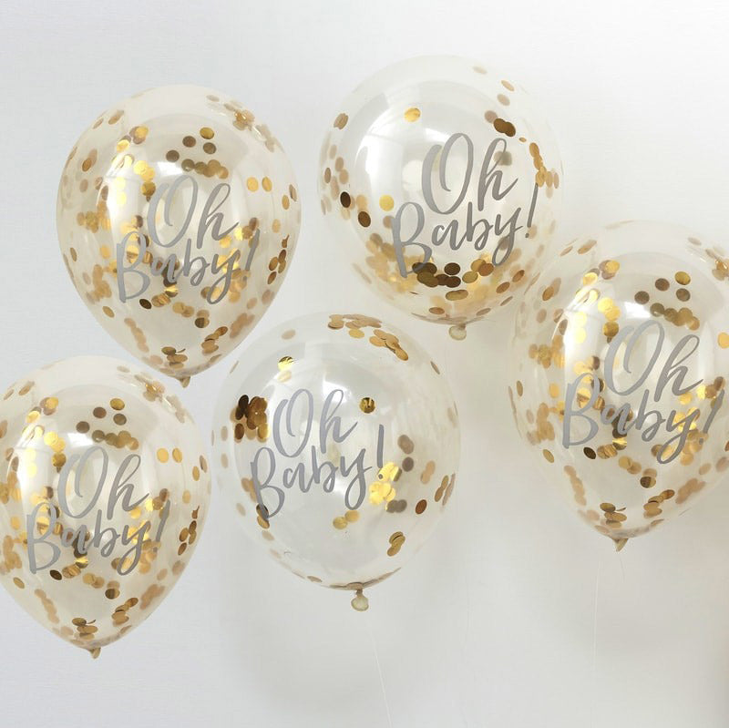 Konfettiballonger Gull Oh Baby 5 stk.