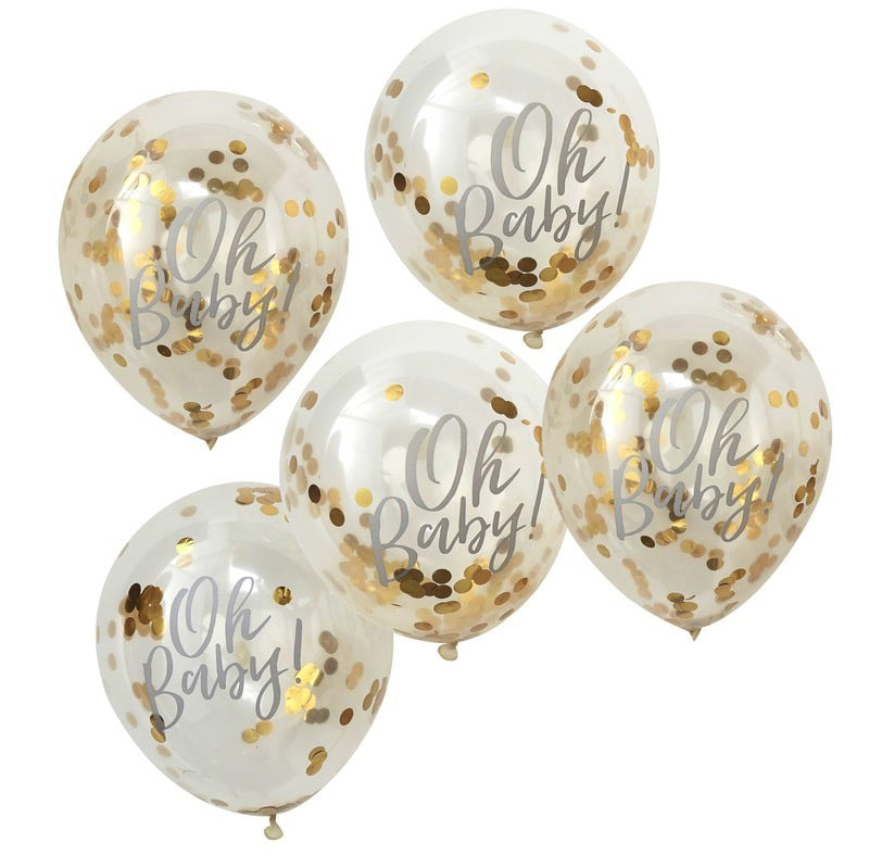 Konfettiballonger Gull Oh Baby 5 stk.