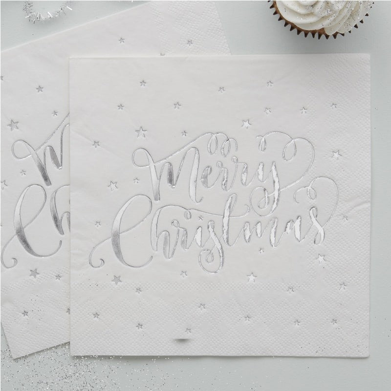Servietter "Merry Christmas" Sølv 20 stk.