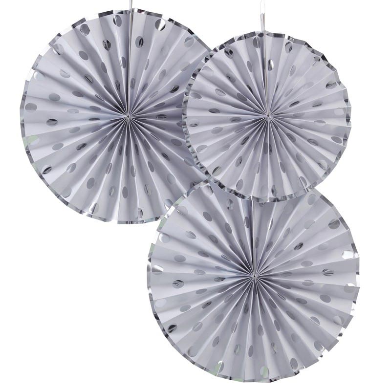 Fan Decorations - Polka Dot - Silver