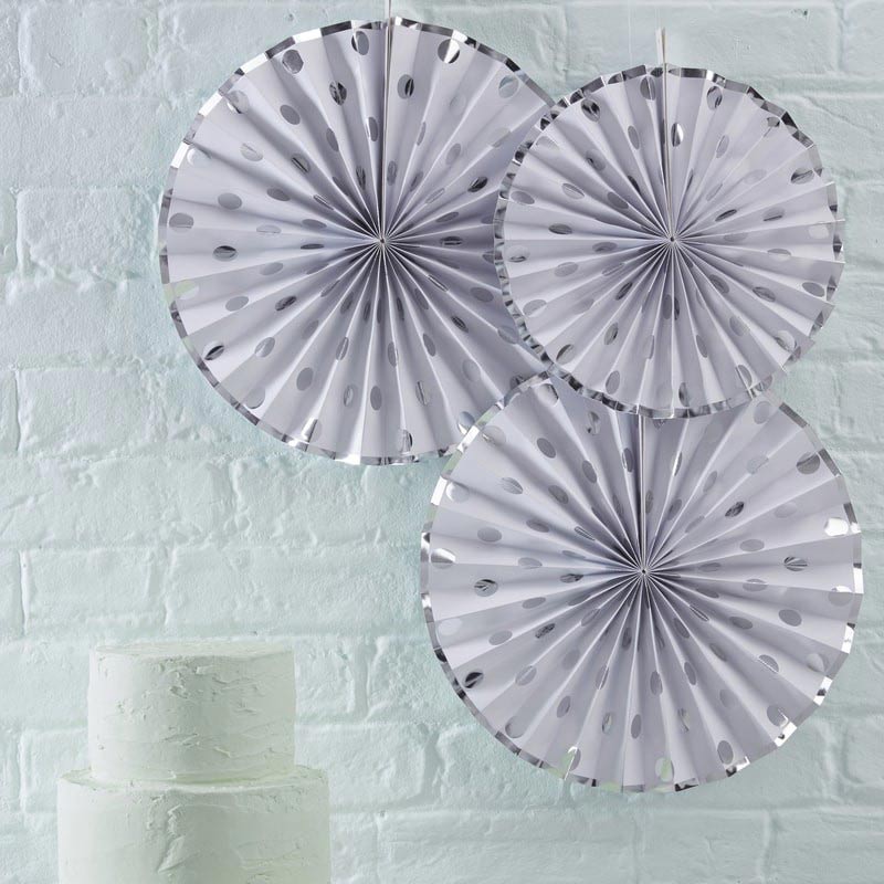 Fan Decorations - Polka Dot - Silver