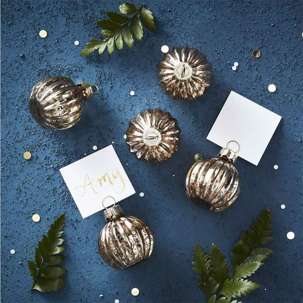 Bordkortholder Julekule Gull 6 stk.