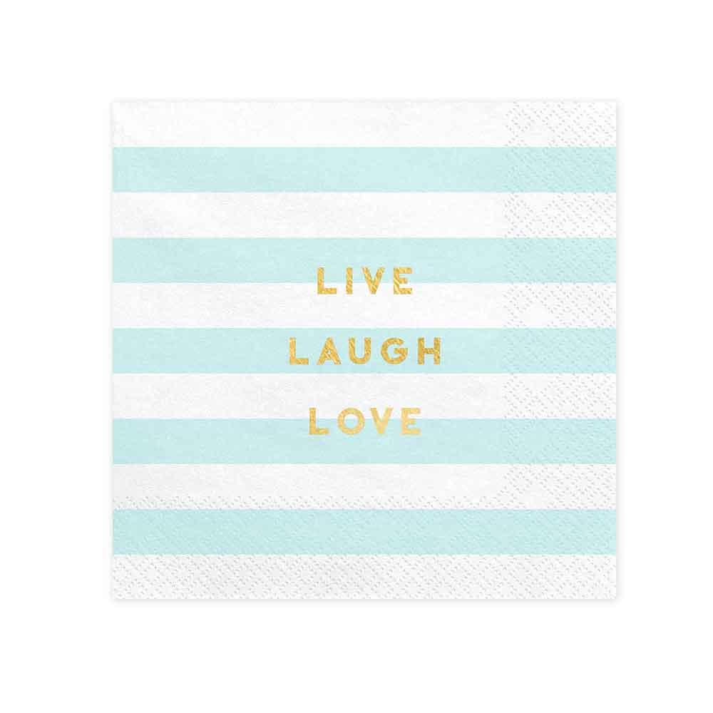 Servietter Pastell Blå "Live Laugh Love" 20 stk.