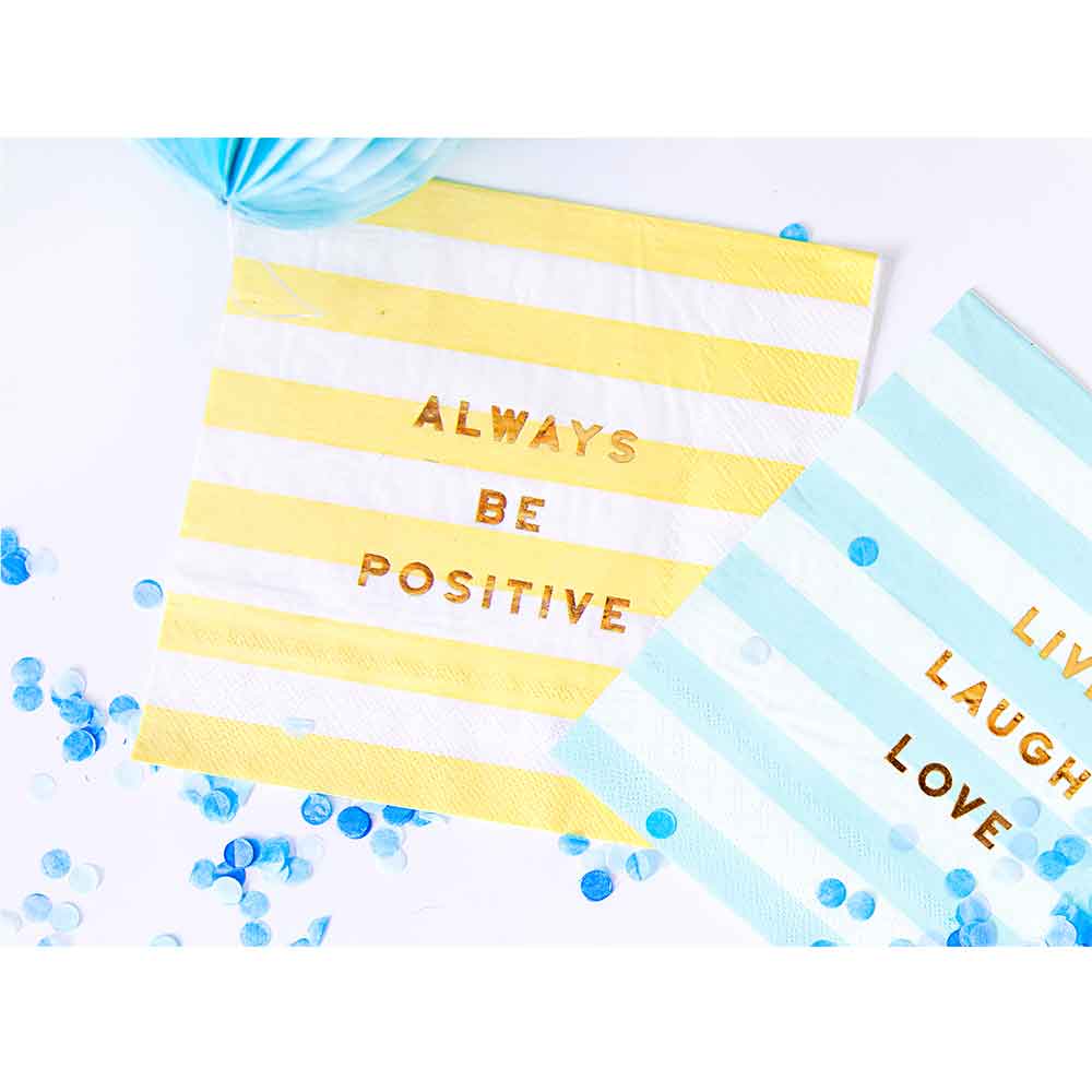 Servietter Pastell Gul "Always Be Positive" 20 stk.