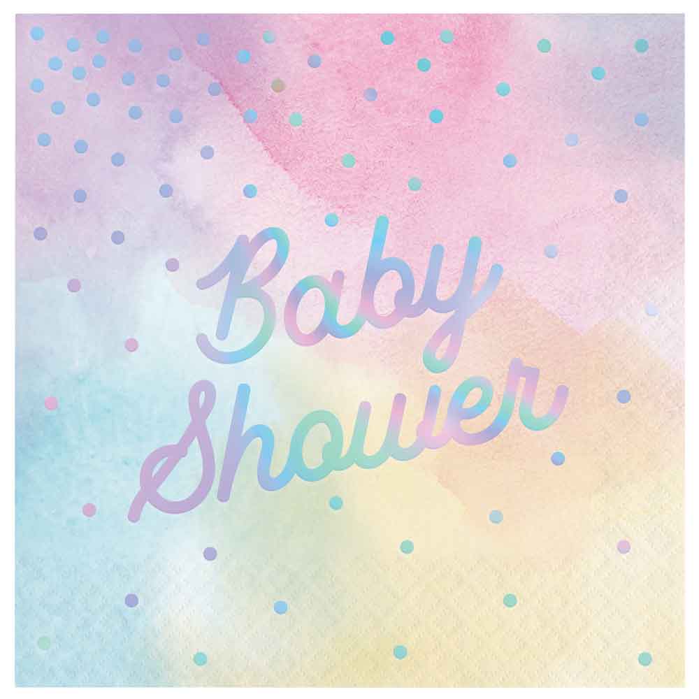 Iriserende Servietter Folietrykket Baby Shower 16 stk