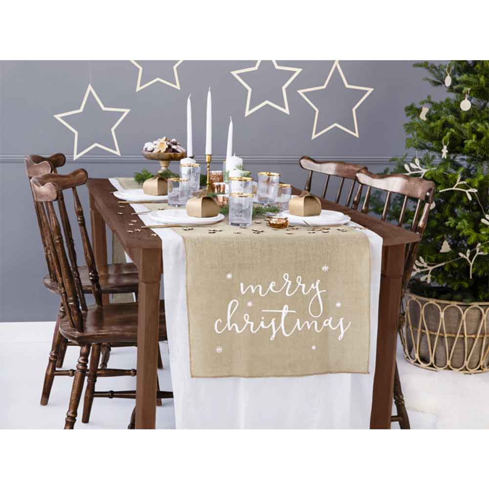 Bordløper Med Hvit "Merry Christmas" I Strie