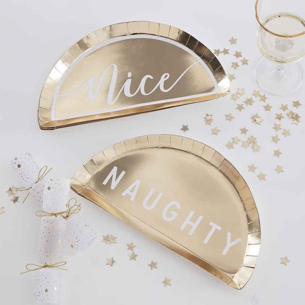 Gold Glitter Naughty or Nice Tallerken 8 stk.