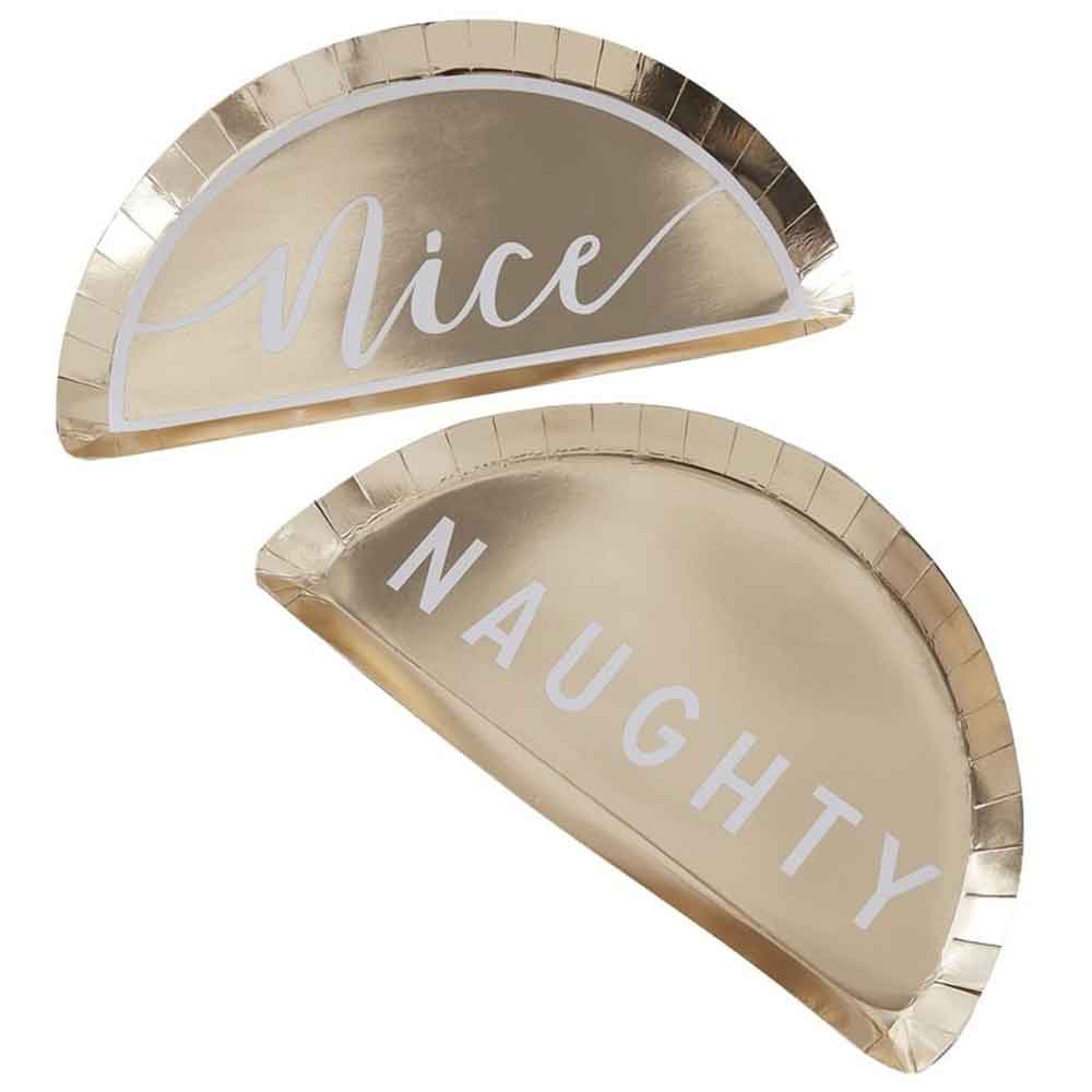 Gold Glitter Naughty or Nice Tallerken 8 stk.