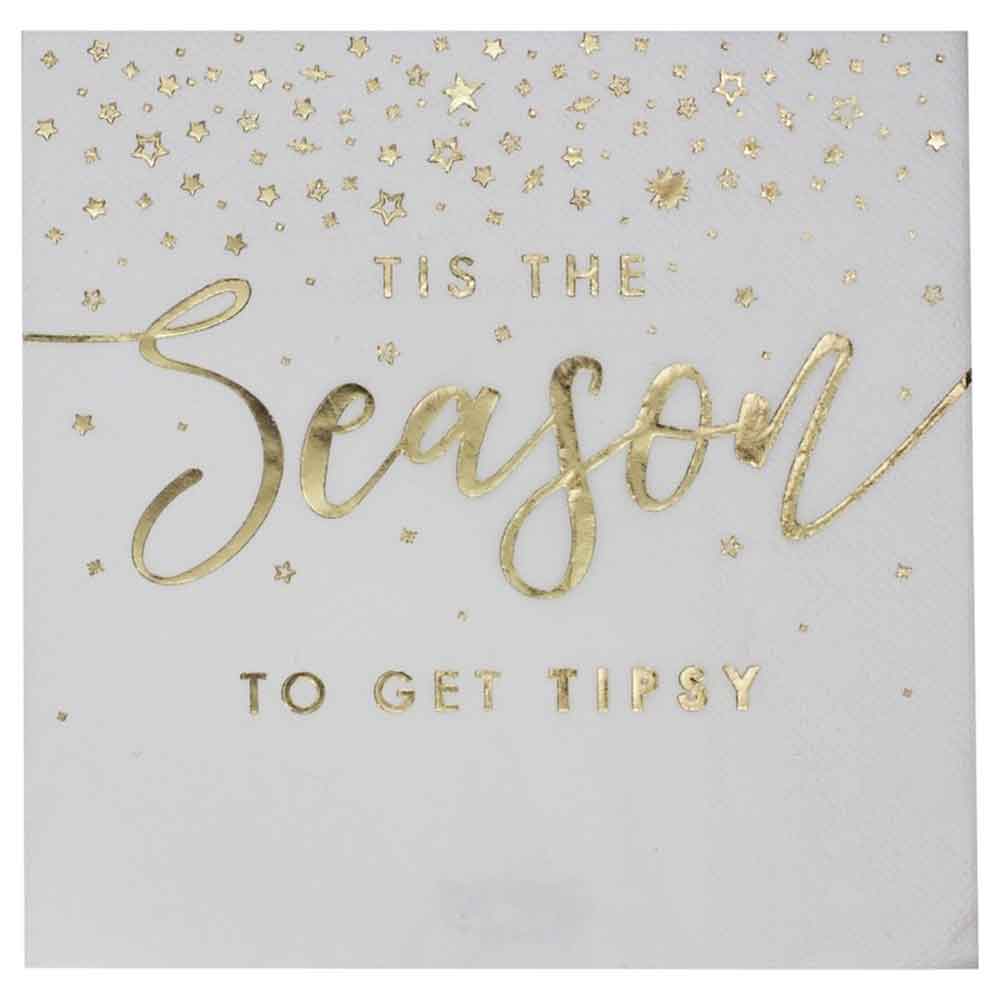 Gold Glitter Tis The Season Servietter 16 stk.