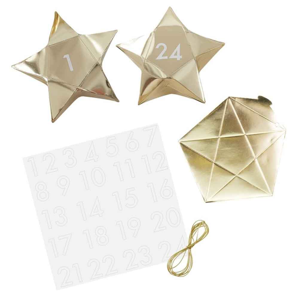 Gold Glitter Julekalender Stjerner Bokser