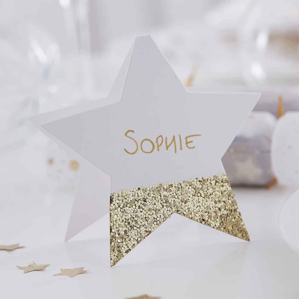 Gold Glitter Bordkort Gull Glitter Stjerner 6 stk.