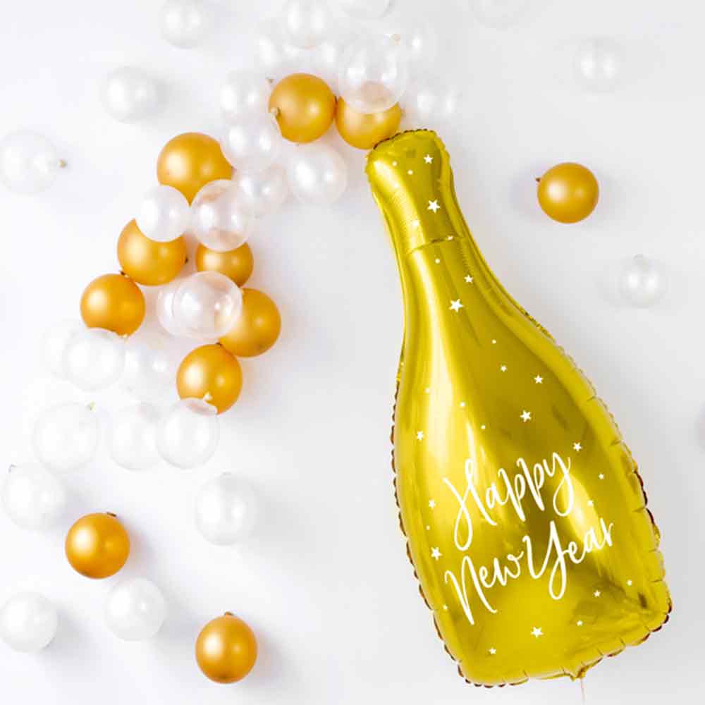 Champagneflaske Folieballong Happy New Year 32 x 82 cm