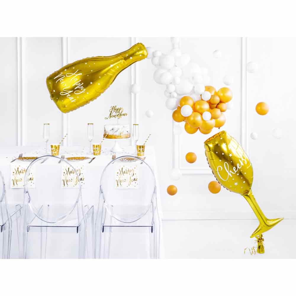 Champagneflaske Folieballong Happy New Year 32 x 82 cm