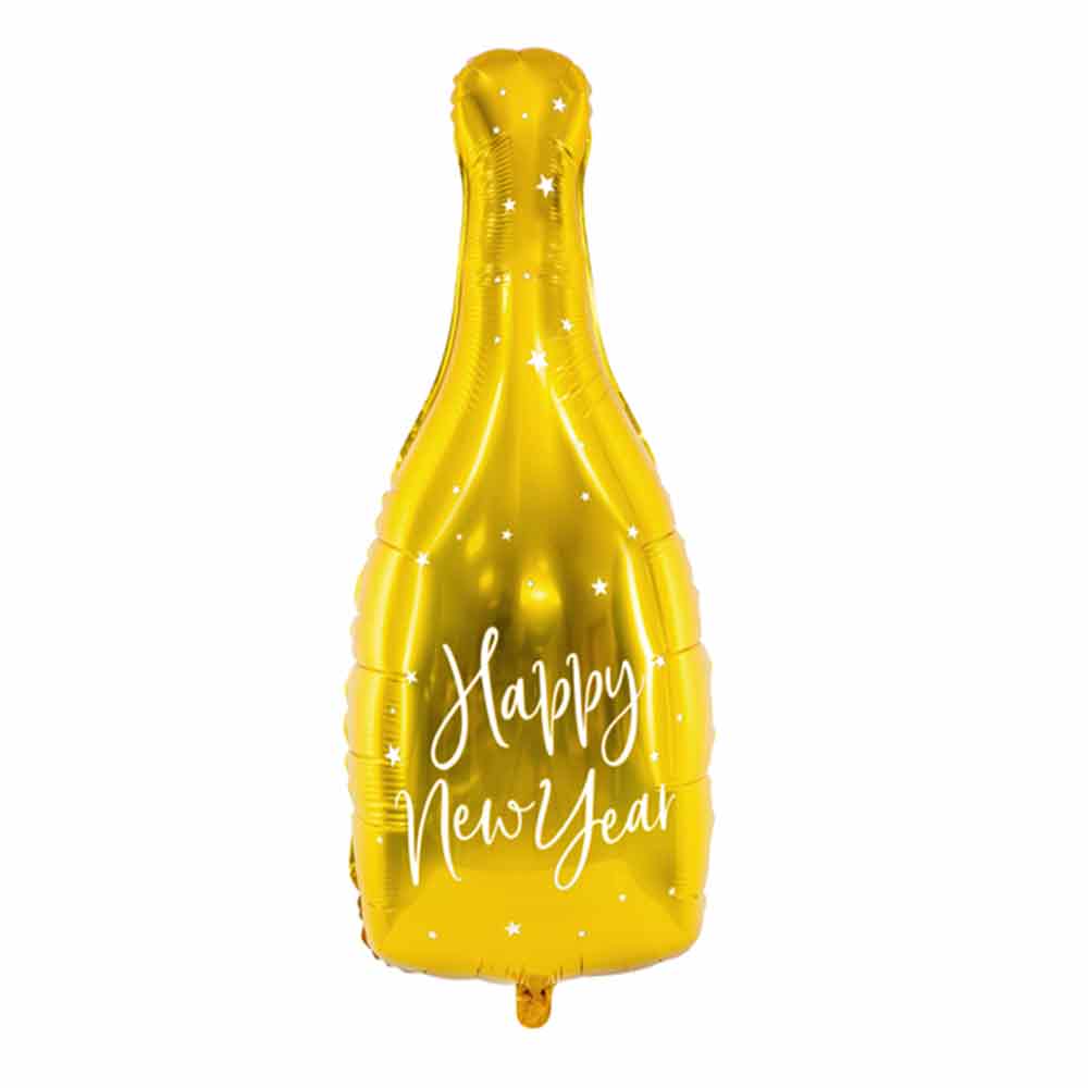 Champagneflaske Folieballong Happy New Year 32 x 82 cm
