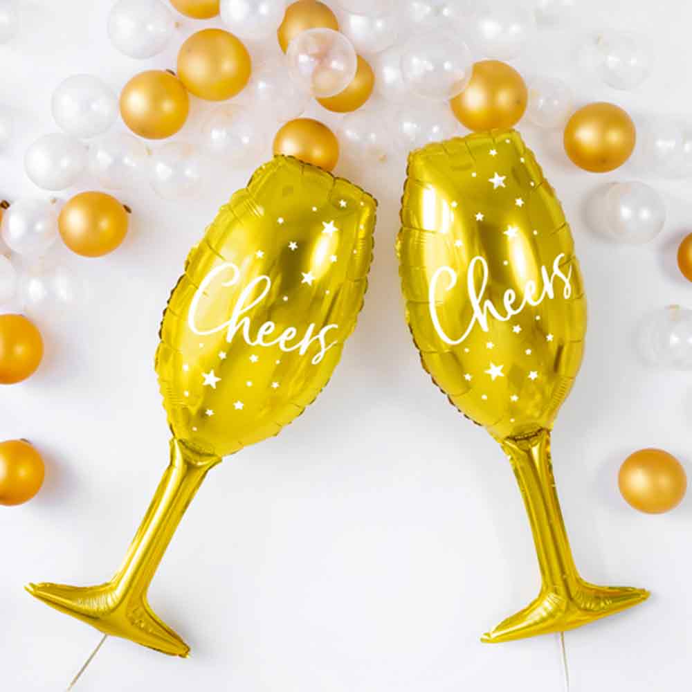 Champagneglass Folieballong Gull Cheers 28 x 80 cm