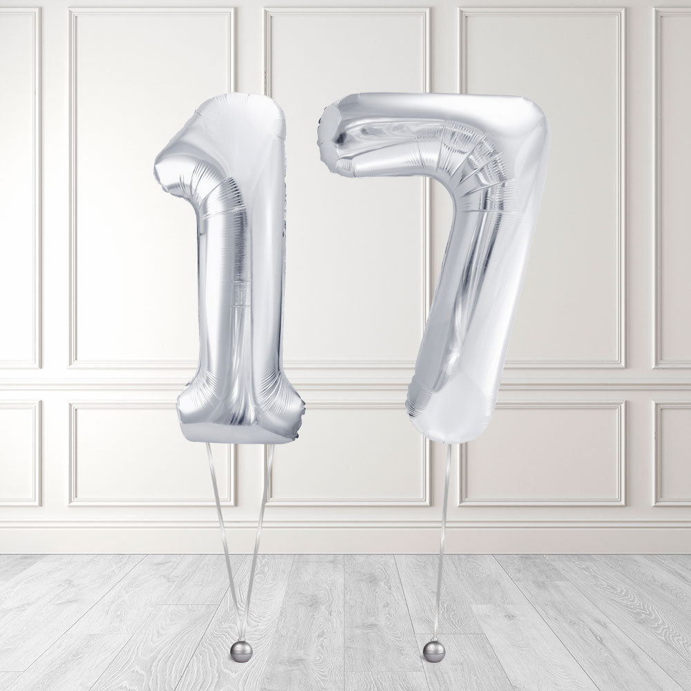 Tallballong Kit Sølv med Helium - Velg ditt tall