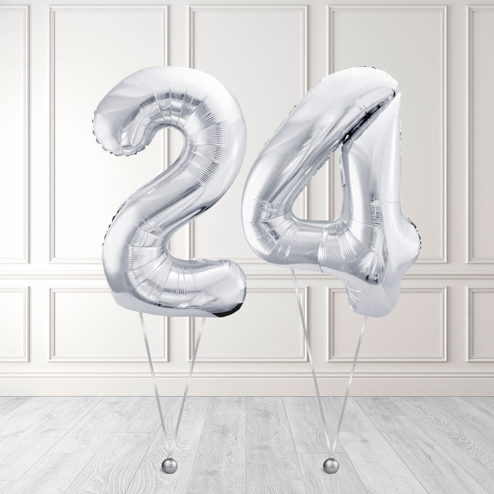 Tallballong Kit Sølv med Helium - Velg ditt tall
