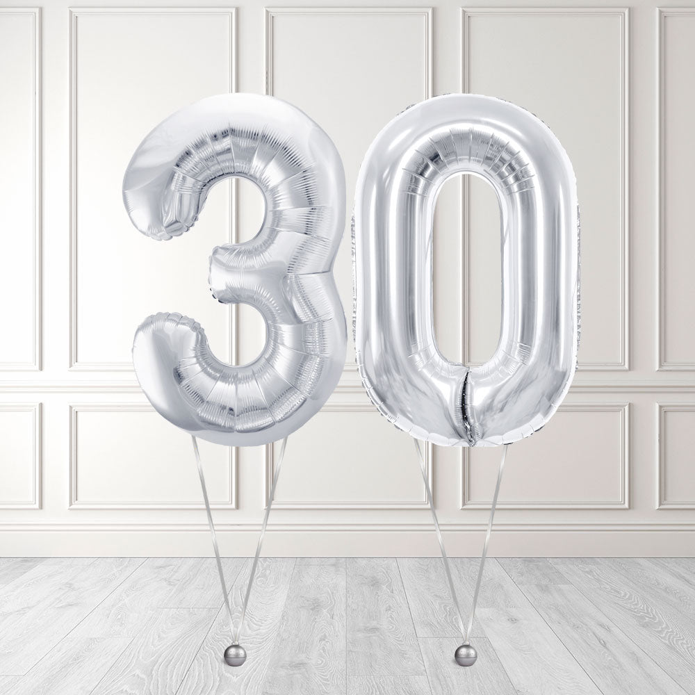 Tallballong Kit Sølv med Helium - Velg ditt tall
